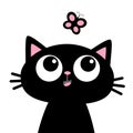 Cat head face looking at butterfly insect. Cute cartoon funny character. Black silhouette sticker print. Kawaii animal. Pet baby Royalty Free Stock Photo