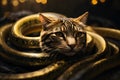 cat head golden python. fantasy creature. Generative AI Royalty Free Stock Photo