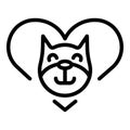 Cat head in heart icon, outline style