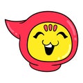 Cat head laughing wearing a red hoodie, doodle icon drawing