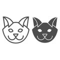 Cat head line and solid icon. Minimal style, kitten pet face symbol. Animals vector design concept, outline style