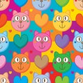 Cat head love symmetry colorful seamless pattern