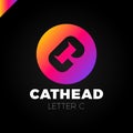 Cat head negative shape on letter c logo