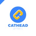 Cat head negative shape on letter c logo