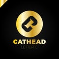 Cat head negative shape on letter c logo