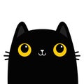 Cat head silhouette with big yellow eyes. Black peeking kitten face. Cute cartoon character. Kawaii funny animal. Baby greeting