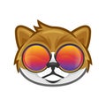 Cat head wearing colorful glasses in vector, cool and funky cat