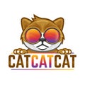 Cat head wearing colorful glasses in vector, funny cat for logo design