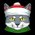 Cat head wearing santa hat vector illustration