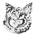 Cat head on a white background. Print. Zen doodles. Vector illustration