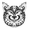 Cat head on a white background. Print. Zen doodles. Vector illustration