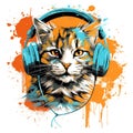 Cat with headphones music