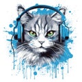 Cat with headphones music