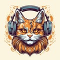 Cat with headphones music