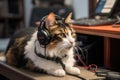 cat with headset and pilot wings, preparing for take-off
