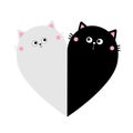 Cat heart set. Couple family. Black White Yin Yang kitty kitten. Happy Valentines day. Cute cartoon kawaii funny baby character. Royalty Free Stock Photo