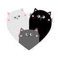 Cat heart set. Mother, father, bay. Happy Valentines day. Cute cartoon kawaii funny character. Black White Yin Yang kitty kitten. Royalty Free Stock Photo