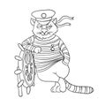 Cat at the helm of ship, vector illustration Royalty Free Stock Photo