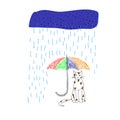 The cat is hiding from the rain under an umbrella. Hand written postcard. Cute simple vector Royalty Free Stock Photo