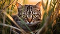 A cat hiding in tall grass, AI Generative Royalty Free Stock Photo