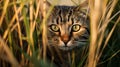 A cat hiding in tall grass, AI Generative Royalty Free Stock Photo