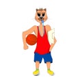 Cat holding a basketball in his hand. a basketball coach. cartoon character.