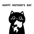 Cat holding hugging little baby kitten. Happy Mothers day. Kittens on hands. Kitty hug. Funny Kawaii animal family. Cute cartoon