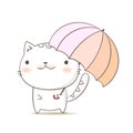 Cat holding umbrella. Cute kitten cartoon. Hand draw doodle style create by vector.