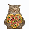 Cat holds heart shaped pizza Royalty Free Stock Photo