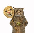 Cat holds lion carnival mask