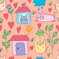 Cat homeless hope seamless pattern Royalty Free Stock Photo