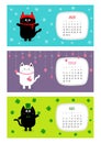 Cat horizontal calendar 2017. Cute funny cartoon character set. Royalty Free Stock Photo