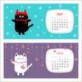 Cat horizontal calendar 2017. Cute funny cartoon character set. Royalty Free Stock Photo