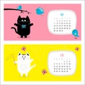 Cat horizontal calendar 2017. Cute funny cartoon character set. Royalty Free Stock Photo