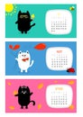 Cat horizontal calendar 2017. Cute funny cartoon white black character set. Royalty Free Stock Photo