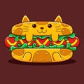 Cute Hot Dog Cat Vector Cartoon Style