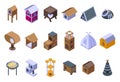 Cat house icons set isometric vector. Tree tower Royalty Free Stock Photo