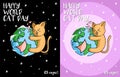 Cat hugging the earth at space illlustration design