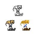 Cat hunt mouse fighting war Icon, Logo, and illustration