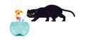 Cat hunts for fish in aquarium flat icon