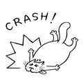 The cat hurried and fell. Shock and boom. Vector illustration