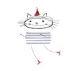 Cat ice skates. Cute striped Cat sketch Isolated on white background. Design concept for children, print, nursery design Royalty Free Stock Photo
