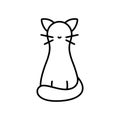 Cat icon. Cartoon linear pictogram. Black simple illustration of animal, homeliness. Emblem for packaging design of feed, pet shop