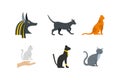 Cat icon set, flat style