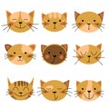 Cat icon set. Smiling cat, happy cat, serious cat, sad cat, unhappy cat Royalty Free Stock Photo