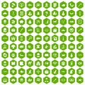 100 cat icons hexagon green Royalty Free Stock Photo