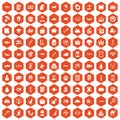 100 cat icons hexagon orange Royalty Free Stock Photo