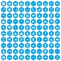 100 cat icons set blue Royalty Free Stock Photo