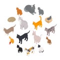 Cat icons set, isometric 3d style