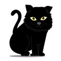 Cat Illustration clipart. A black cat is sitting facing her. It has yellow eyes that look mysterious. Royalty Free Stock Photo